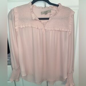 Long sleeve blouse from the loft.  Never worn.  Light pink. Size: XS petite